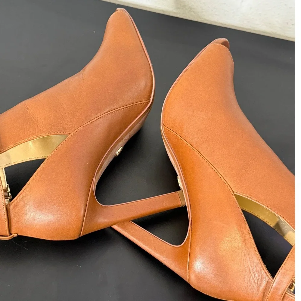 Michael Kors Brown Leather Open Toe High Heel Ankle Bootie Size 9.5 Lawson